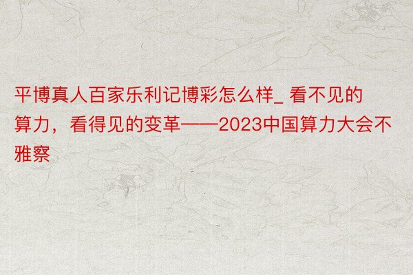 平博真人百家乐利记博彩怎么样_ 看不见的算力，看得见的变革——2023中国算力大会不雅察