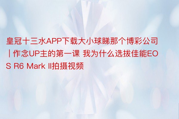 皇冠十三水APP下载大小球睇那个博彩公司 | 作念UP主的第一课 我为什么选拔佳能EOS R6 Mark II拍摄视频